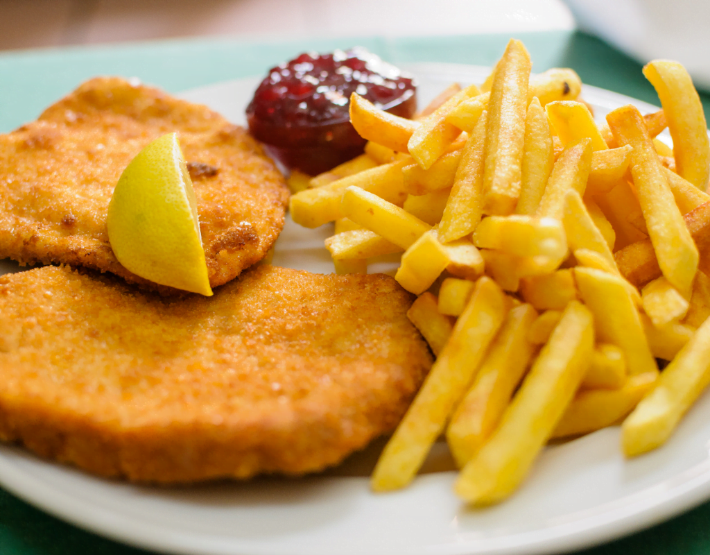 Authentic Wiener Schnitzel with lemon wedge