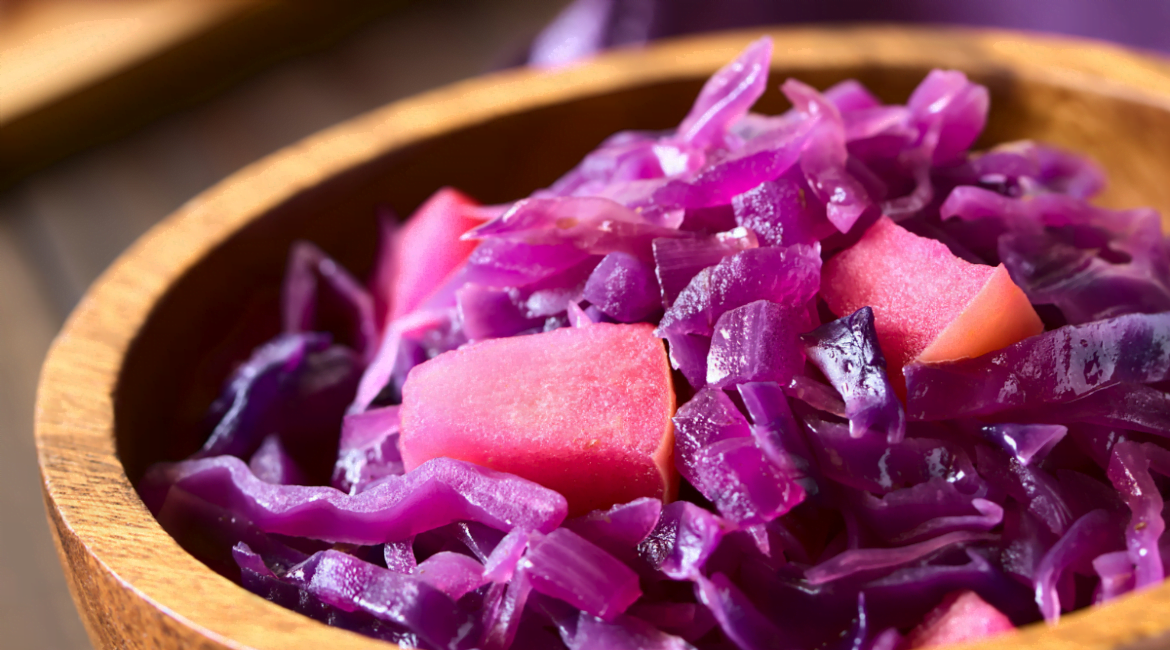 Traditional German purple cabbage (Rotkohl) with apples and spices