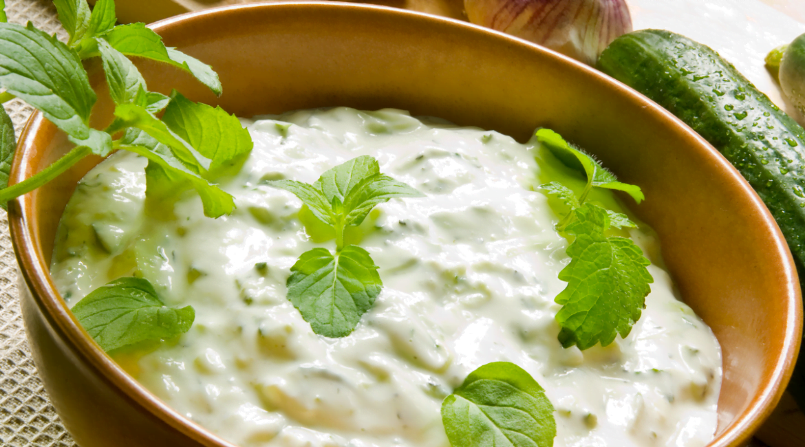 Authentic tzatziki dip with cucumber and herbs