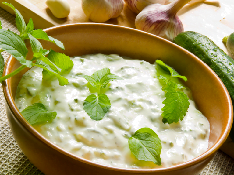 Authentic tzatziki dip with cucumber and herbs