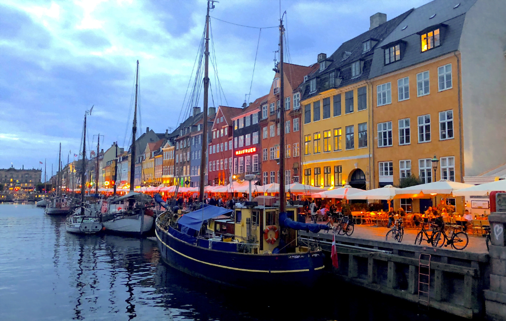 Historic harbor area with old colorful houses in Copenhagen, Denmark