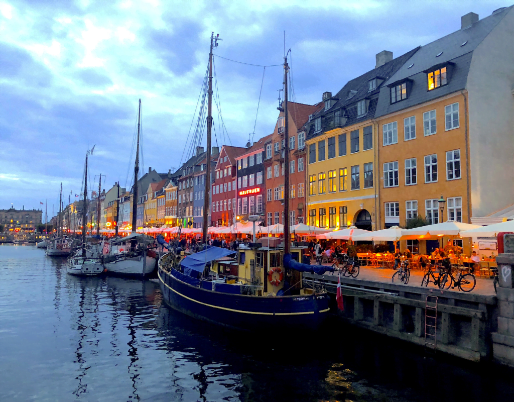 Historic harbor area with old colorful houses in Copenhagen, Denmark