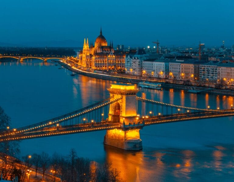 Panoramic view of Budapest with the Hungarian Parliament Building along the Danube