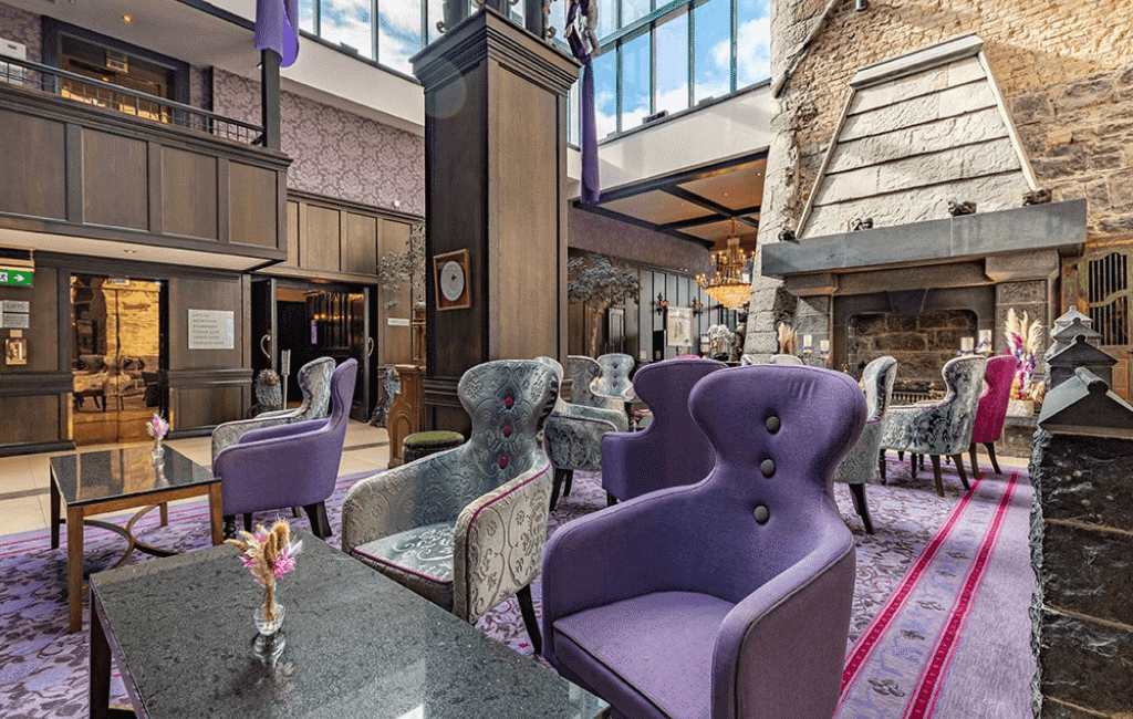 Elegant lobby of Clontarf Castle Hotel in Dublin