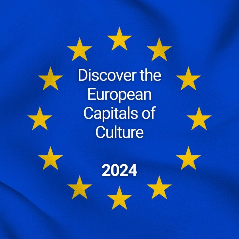 European flag with text about European Capitals of Culture 2024