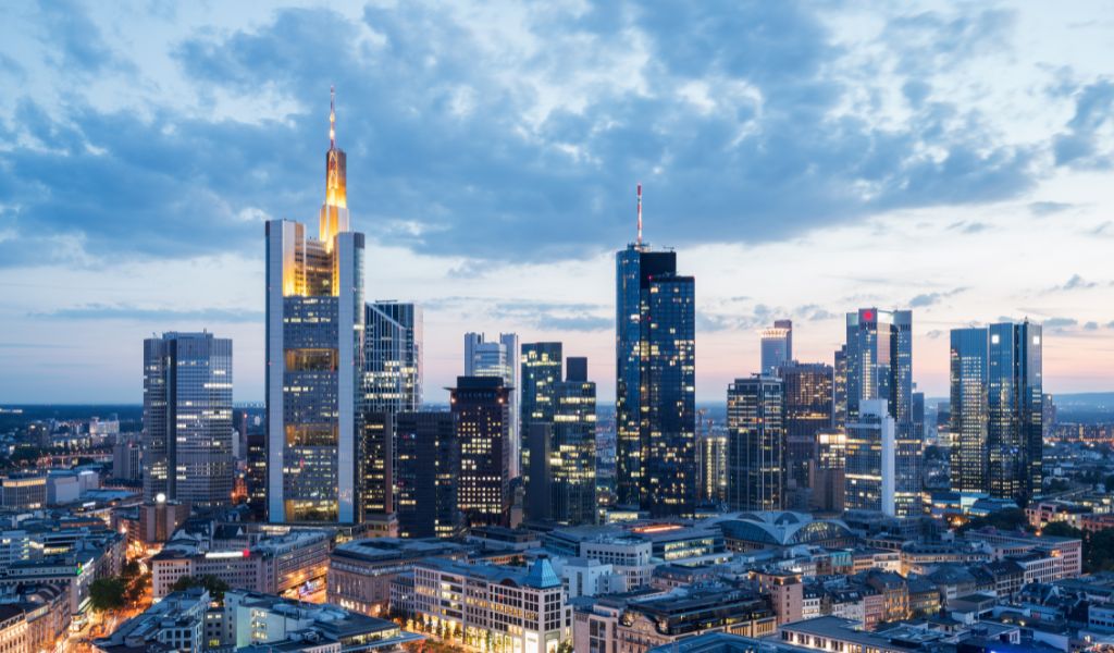 Skyline of Frankfurt with its iconic skyscrapers