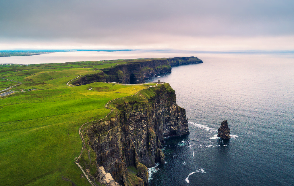 Scenic view of the rugged Irish coast under a clear sky, showcasing Ireland's natural beauty during the best time to visit.