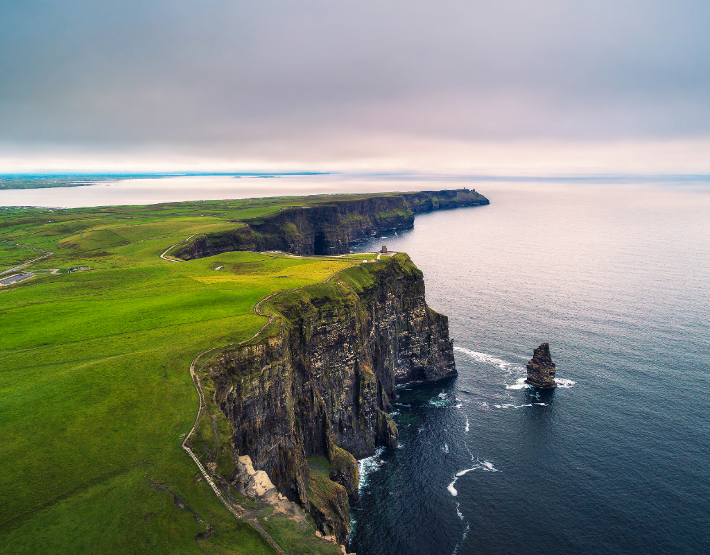 Scenic view of the rugged Irish coast under a clear sky, showcasing Ireland's natural beauty during the best time to visit.