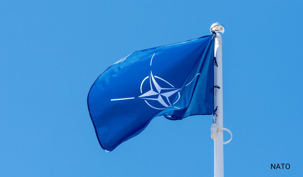 NATO flag flying in the wind at Wiesbaden Army Base