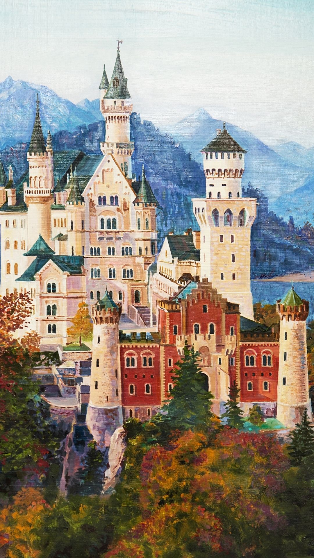 Schloss Neuschwanstein, the iconic fairy-tale castle in Bavaria, Germany, surrounded by scenic mountain landscapes.