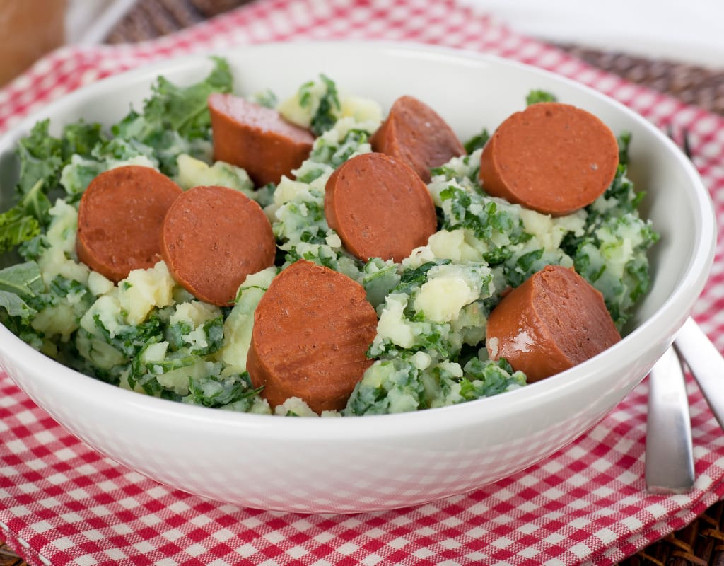 Traditional Dutch Stamppot with mashed potatoes and vegetables