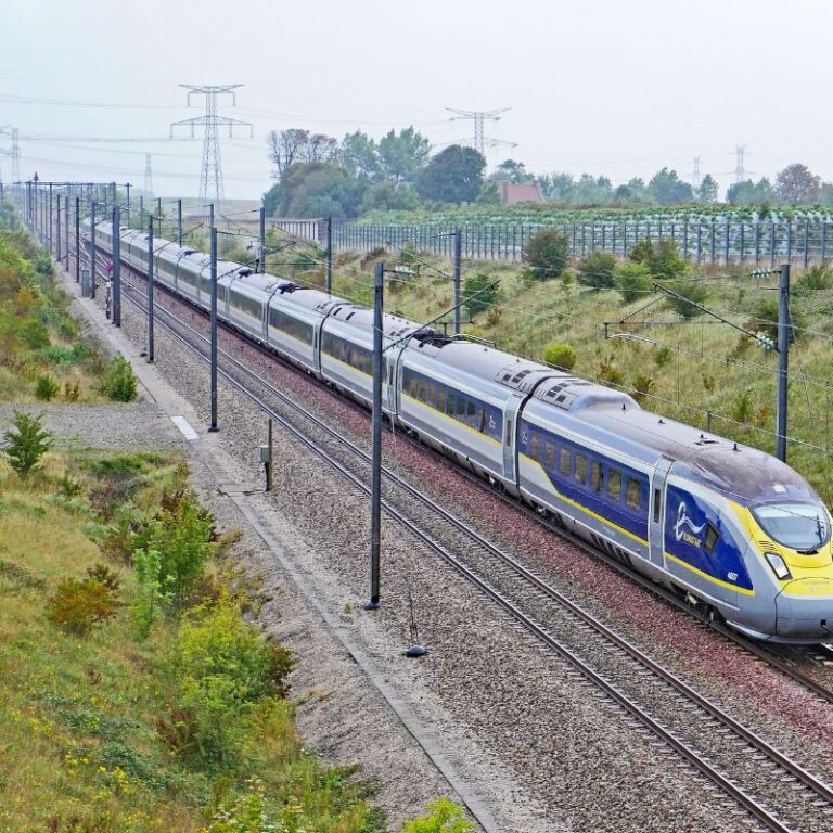 Eurostar train traveling from London to Amsterdam