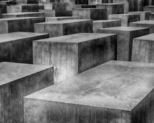 Holocaust Memorial in Berlin with concrete slabs of varying heights