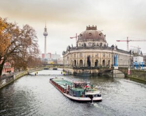 Museum Island in Berlin with historic museum buildings and the River Spree