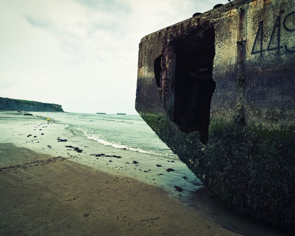 Normandy beach and sea where soldiers landed during World War II D-Day