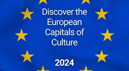 European flag with text about European Capitals of Culture 2024