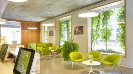 Entrance Lobby of Hotel Vauban with Light Green Chairs