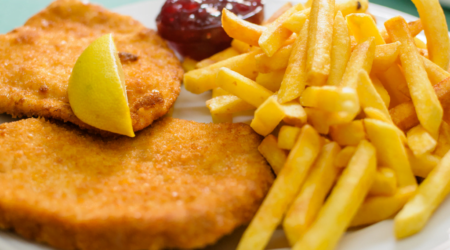 Authentic Wiener Schnitzel with lemon wedge