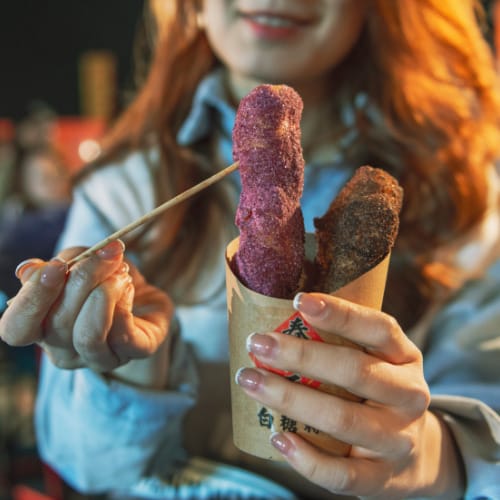 Delicious street food being served at a market in Amsterdam.