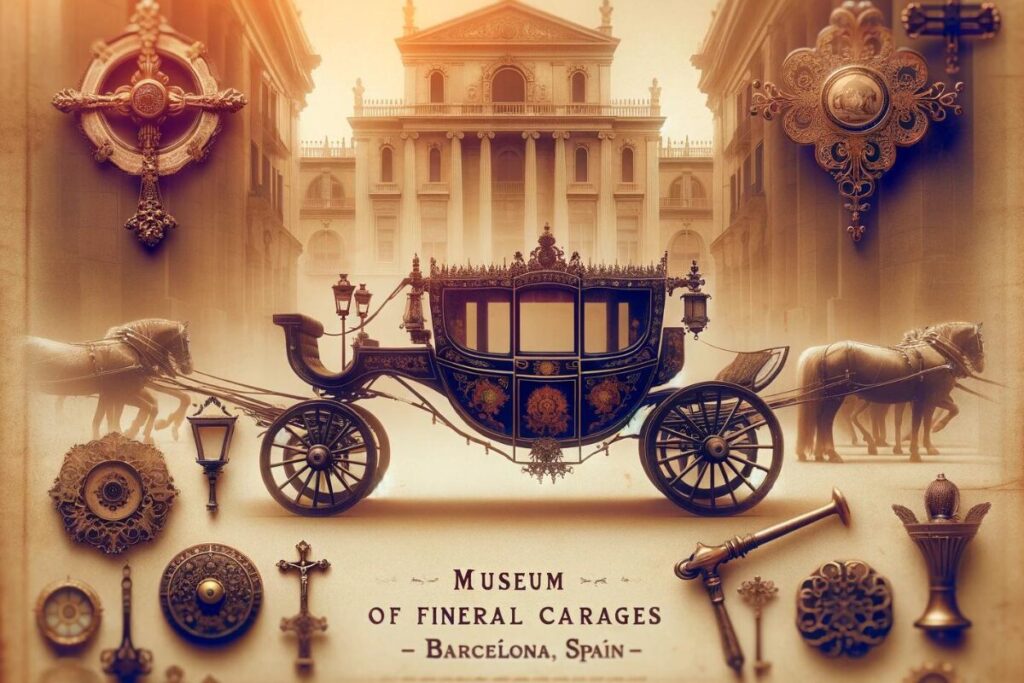 Ornate funeral carriages at the Museum of Funeral Carriages in Barcelona