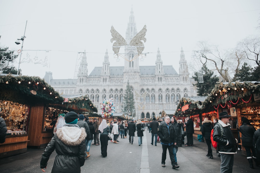 Festive Christmas market in Vienna with holiday lights and stalls